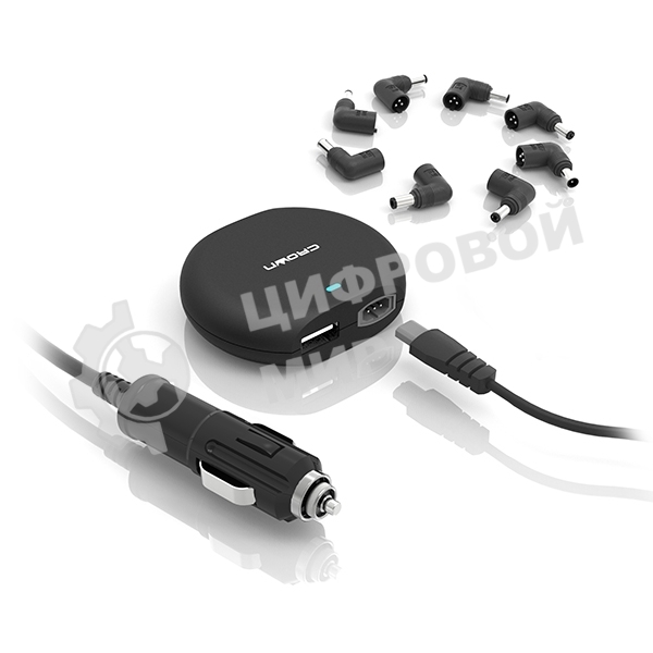 Зарядное устройство для ноутбука CROWN USB CMLC-3294 черный (Автомобильное 12V, 90W 15-20V, порт USB 5V 2.1A)