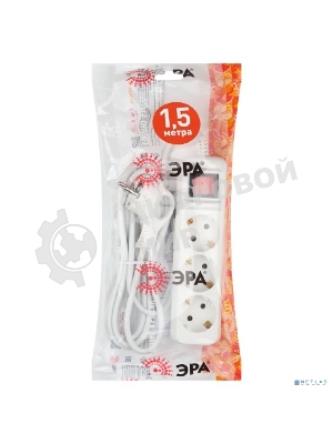 Удлинитель электрический UX-3es-1.5m с заземлением с выключателем 3 розетки 1.5м ПВС 3х0.75кв.мм 10А Эра Б0057740