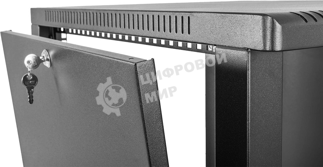 Шкаф коммутационный ЦМО (ШРН-9.350.1-9005) настенный 9U 600x350 мм пер. дв. стал. лист 200 кг черный 300 мм