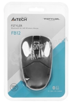 Мышь беспроводная A4Tech Fstyler FB12 черный, 1200 dpi, радиоканал, Bluetooth, USB, кнопки - 3