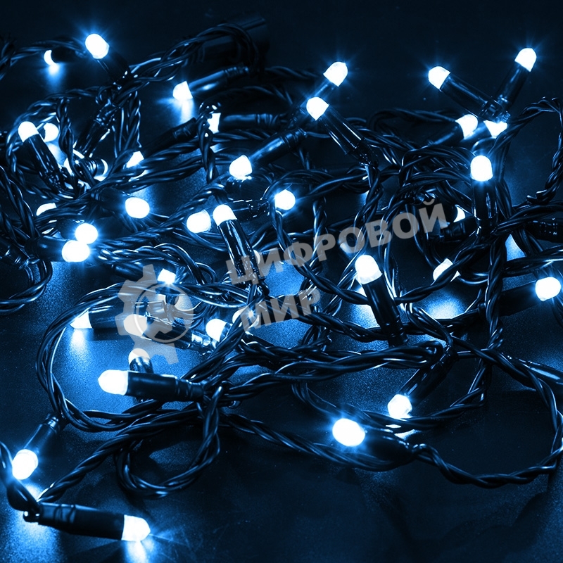 Гирлянда Neon-night Нить 10м, эффект мерцания (каждый 5-ый), черный ПВХ, 230В, Синий