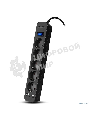 Фильтр SVEN SF-05LU 1,8 м (5 евро розеток,2хUSB(2,4А)) черный, цветная коробка Surge protector SVEN SF-05LU 1,8 м (5 евро розеток,2хUSB(2,4А)) черный, цветная коробка