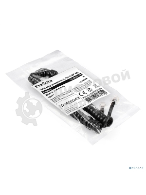 Патч-корд телефонный ExeGate TC4P4C-2M (шнур для телефонной трубки, витой, RJ-10 (4P-4C), 2м, черный)