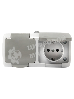 Розетка EKF Мурманск EFR16-129-30-54 2-местная 16А с заземлением с крышкой IP54 серый с защитными шторками