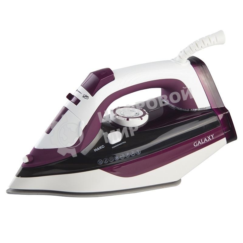 Утюг Galaxy Line GL 6108, бордовый с белым, паровой, 2400 Вт, постоянный пар 50 г/мин, паровой удар 230 г/мин, функции: автоотключение, самоочистка, антикапля, антинакипь, вертикальное отпаривание, индикатор автоотключения, индикатор нагрева, функция увла