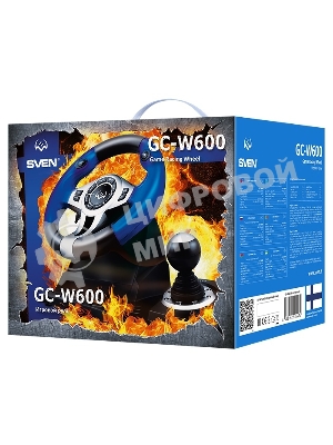 Руль черный SVEN GC-W600 (виброотдача, педали, джойстик, 12 кн., USB)