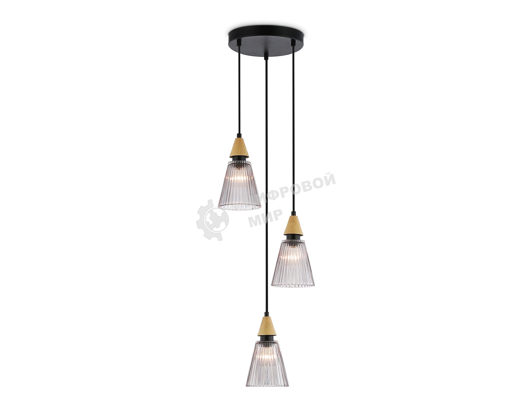 Светильник Ambrella light LH58112/3 BK/LW/SM черный/светлое дерево/дымчатый E14*3 max 40W D270*1200
