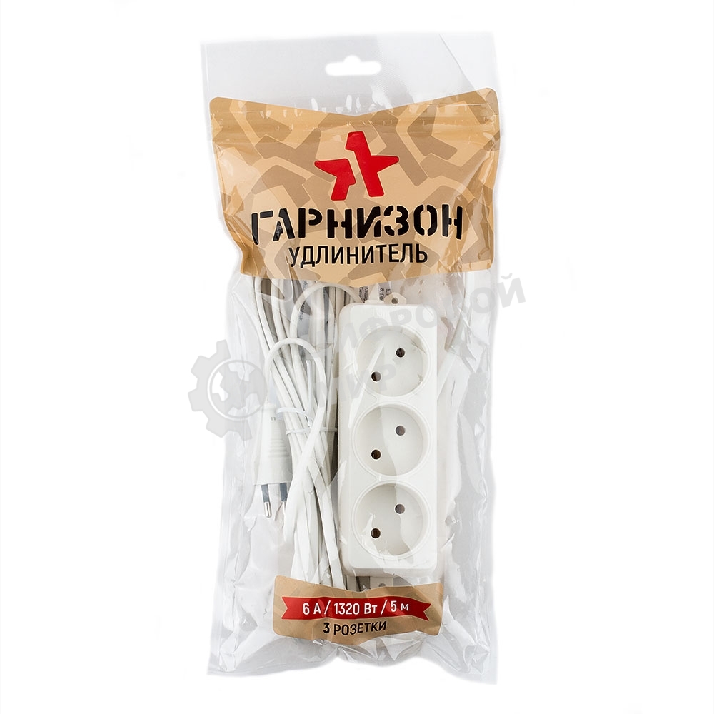 Удлинитель Гарнизон EL-E3-W-5, 3 розетки допустимый ток 6А, длина 5 м
