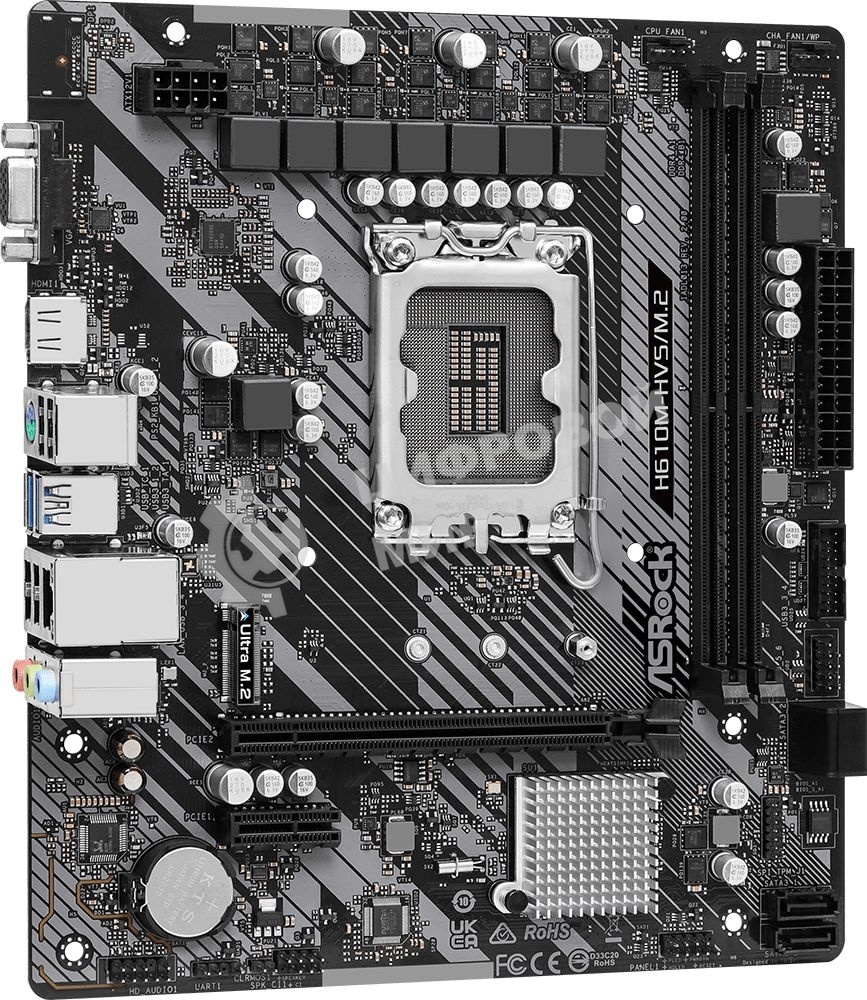 Материнская плата ASRock H610M-HVS/M.2 R2.0, LGA 1700, Intel H610, 2xDDR4, 4xSATA, 1xM.2, 1xPCIe 4.0 x16, 1xPCIe x1, 1xHDMI, 1xVGA, 1x 1Gb LAN, 4xUSB-A 2.0, 2xUSB-A 3.2 Gen 1, 3x3.5 мм, 7.1, mATX