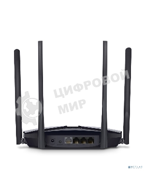Двухдиапазонный роутер MERCUSYS MR80X AX3000 Wi-Fi 6, до 574 Мбит/с на 2,4 ГГц + до 2402 Мбит/с на 5 ГГц,4 фиксированные внешние антенны, 3 гигабитных порта LAN, 1 гигабитный порт WAN