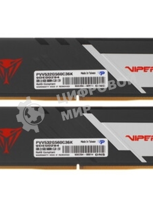 Оперативная память Patriot Viper Venom, DDR5, 32Gb (2x16Gb), 6400MHz, CL32, DIMM, с радиаторами, RGb, черный