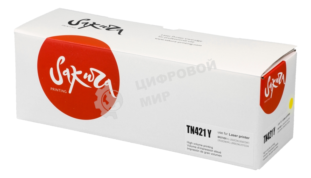 Картридж лазерный Sakura TN421Y для Brother HL-8260DCW, DCP-8410, MFC-8690, желтый, 1 800к.
