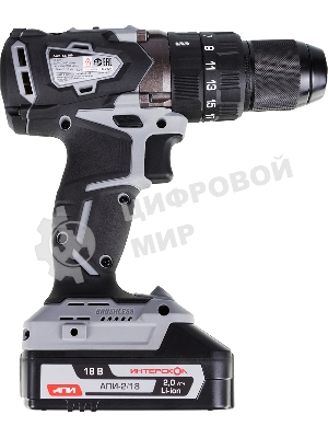 Дрель-шуруповерт ИНТЕРСКОЛ ДАУ-13/18В, 18 В, 2 Ач, 60 Нм, бесщеточный, ударный