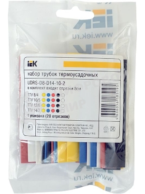 Набор трубок термоусадочных тонкостен. ТТУ 2/1; 4/2; 6/3; 8/4 (Ж; С; К; Ч; Б) 20х8см разноцвет. IEK UDRS-D2-D8-10-2