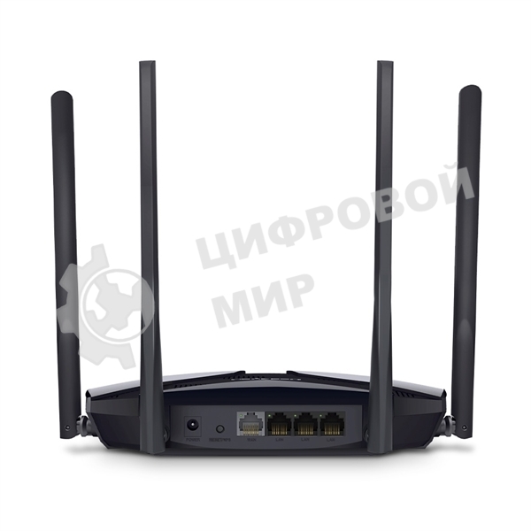 Двухдиапазонный роутер MERCUSYS MR80X AX3000 Wi-Fi 6, до 574 Мбит/с на 2,4 ГГц + до 2402 Мбит/с на 5 ГГц,4 фиксированные внешние антенны, 3 гигабитных порта LAN, 1 гигабитный порт WAN
