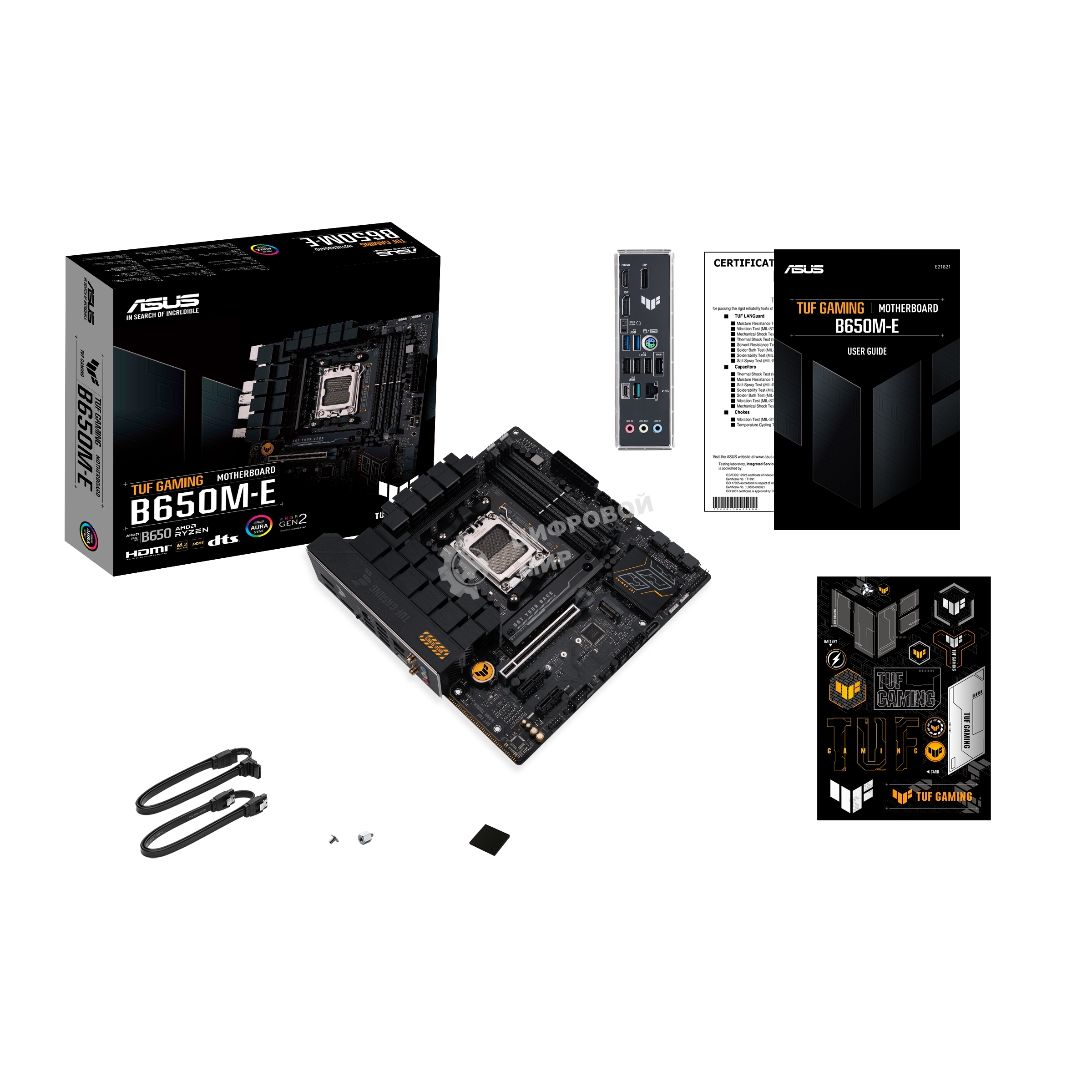Материнская плата ASUS TUF GAMING B650M-E, AM5, AMD B650, 4xDDR5, 4xSATA, 2xM.2, 1xPCIe 4.0 x16, 2xPCIe x1, 2xDP, 1xHDMI, 1x 2.5Gb LAN, 1xUSB-A 3.2 Gen 2, 2xUSB-A 3.2 Gen 1, 4xUSB 2.0, 1xUSB-C 3.2 Gen 2, 3x3.5 мм, 7.1, mATX