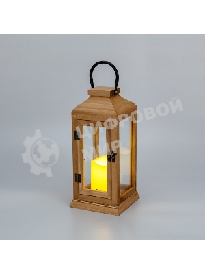 Фонарь декоративный со свечкой Neon-night, корпус из дерева, коричневый, 15х15х38cм, теплый белый