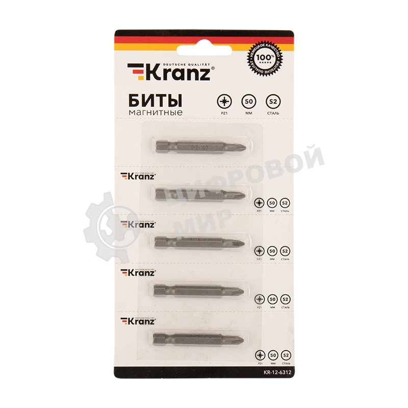 Бита Kranz PZ 1x50 мм для шуруповерта сталь S2 5 шт. (лента)