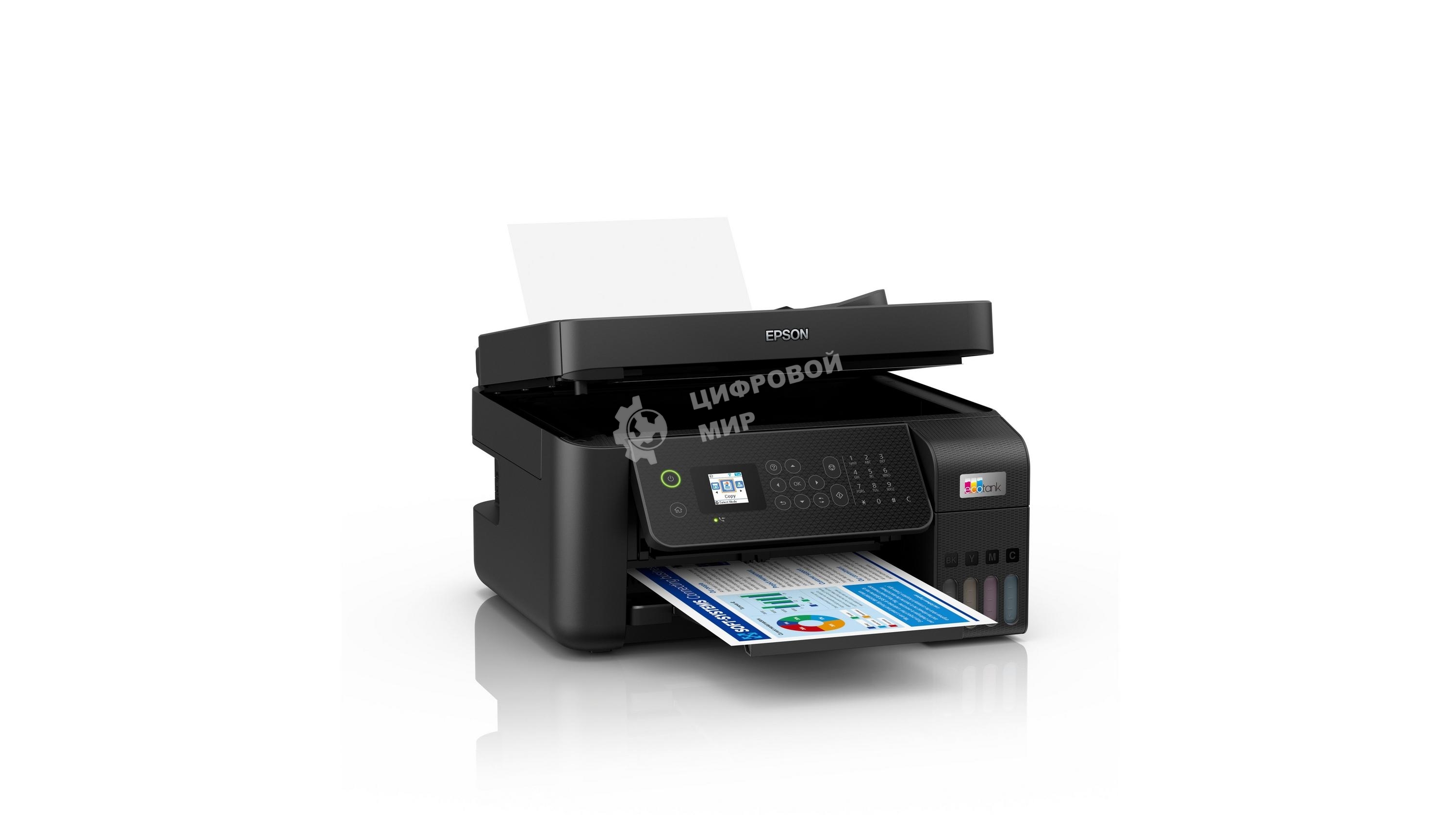 МФУ струйное Epson L5290 (C11CJ65512/C11CJ65508/C11CJ65407), A4, цветное, печ. до 33 стр/мин. (ч/б) до 15 стр/мин. (цвет), скан. до 12 стр/мин. (ч/б) 29 стр/мин. (цвет), 1440 x 5760 dpi (печать) 1200x2400dpi (скан.), USB, RJ-45, Wi-Fi