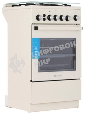 Плита газовая De Luxe 5040.40Г (КР) ЧР-013 бежевый, конфорок 4 газовых, духовка 46 л, 50 см x 85 см x 50 см