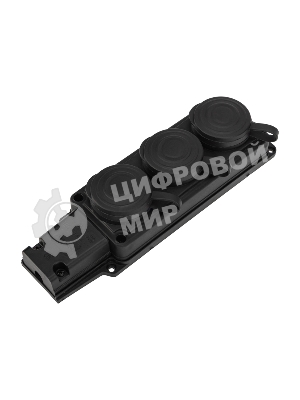 Розетка (колодка) штепсельная трехместная влагозащищенная 2P+PE 230V, 16 А, IP44 каучук PROconnect