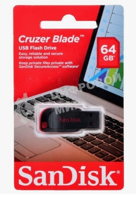 Флешка USB Sandisk CZ50 Cruzer Blade (SDCZ50-064G-B35), 64Gb, USB 2.0, R/W 15/4, черный/красный