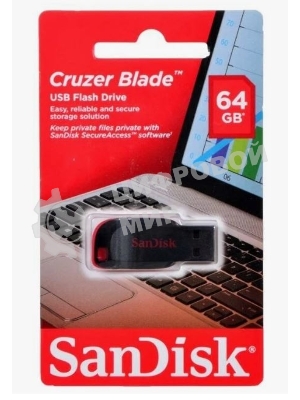 Флешка USB Sandisk CZ50 Cruzer Blade (SDCZ50-064G-B35), 64Gb, USB 2.0, R/W 15/4, черный/красный