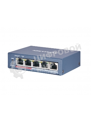 Коммутатор Hikvision DS-3E0105P-E(B), 4×100 Мбит/с PoE + 1×100 Мбит/с Uplink, неуправляемый