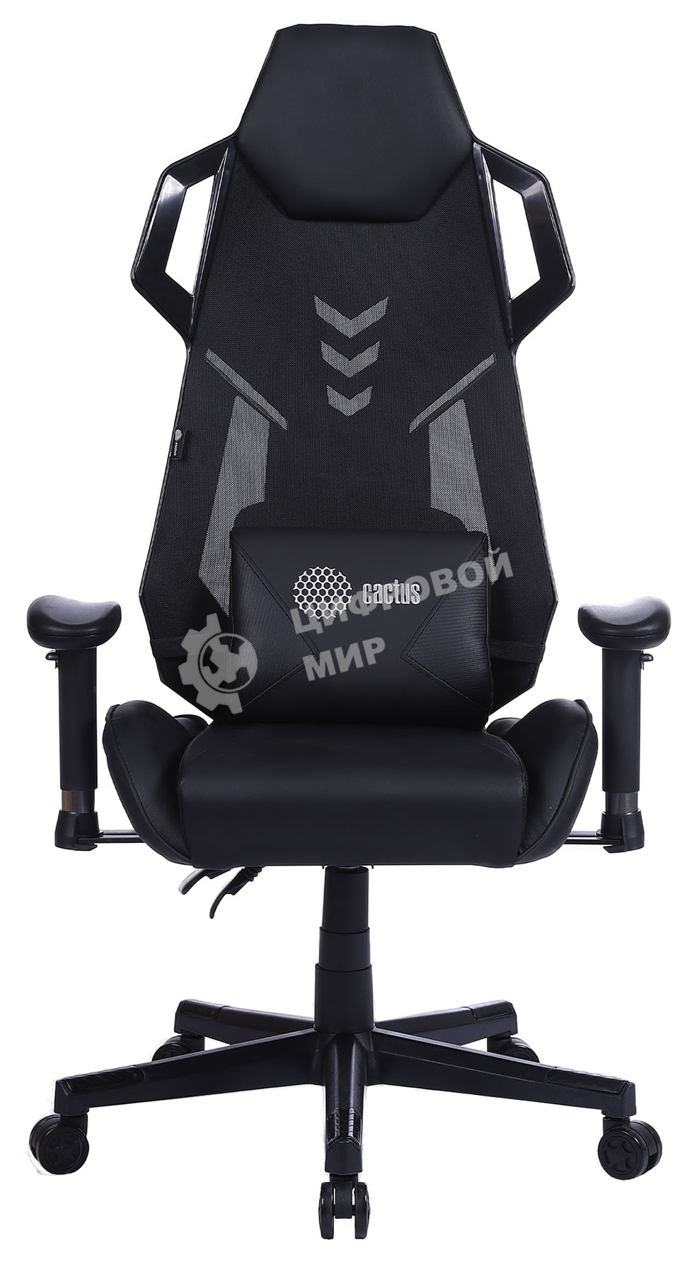 Кресло игровое Cactus CS-CHR-090BL черный, сиденье черный, эко.кожа, крестовина пластик, пластик черный