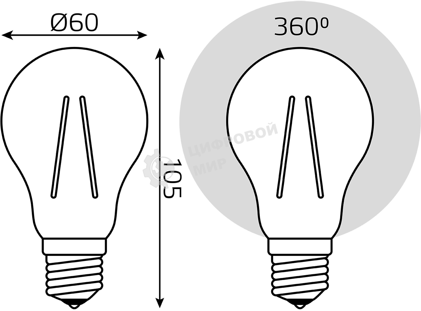 Лампа светодиодная Gauss Filament 102902115 15Вт цок.: E27 груша 220B св. свеч. бел. теп. (упак.: 10 шт)