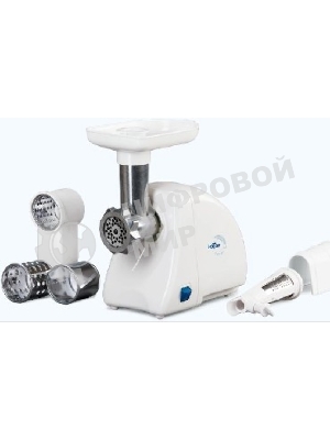Мясорубка электрическая Ротор Экстра-Р ЭМШ 35/250-3 белый, 1500 Вт, 0.6 кг/мин, реверс, насадки - 4