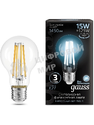 Лампа светодиодная Gauss Filament 102902215 15Вт цок.: E27 груша 220B св. свеч. бел. нейт. (упак.: 10 шт)