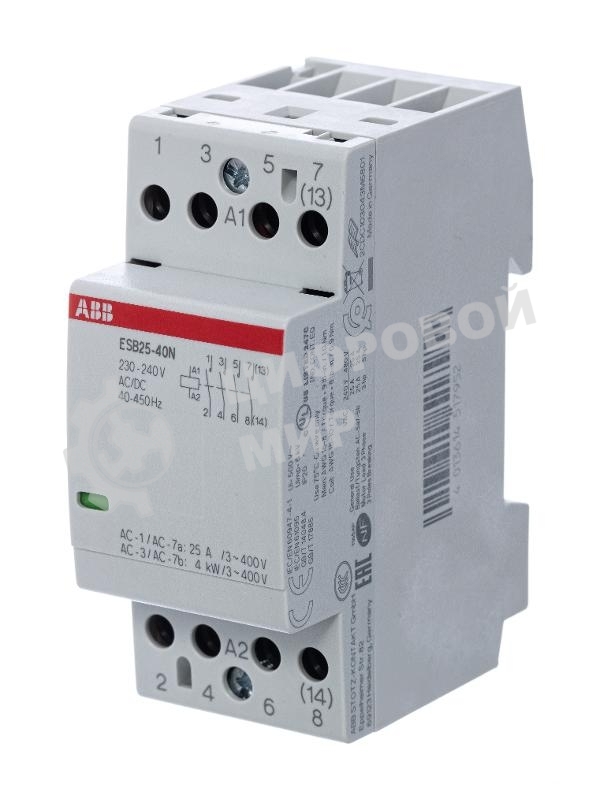 Контактор ESB25-40N-06 модульный (25А АС-1 4НО) катушка 230В AC/DC 1SAE231111R0640 ABB