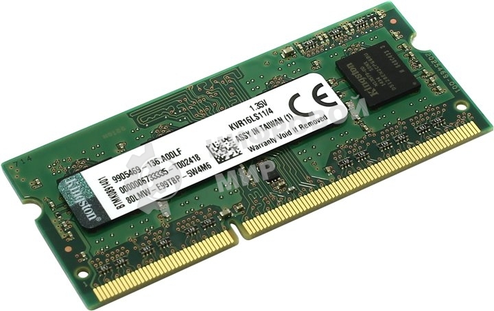 Оперативная память Kingston ValueRAM, DDR3L, 4GB (1x4GB), 1600MHz, CL11, SO-DIMM