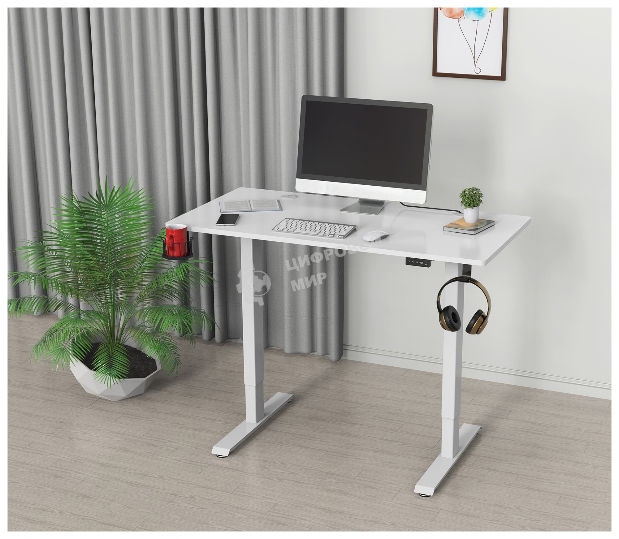 Стол игровой Cactus CS-ED-WWT столешница МДФ белый, каркас белый