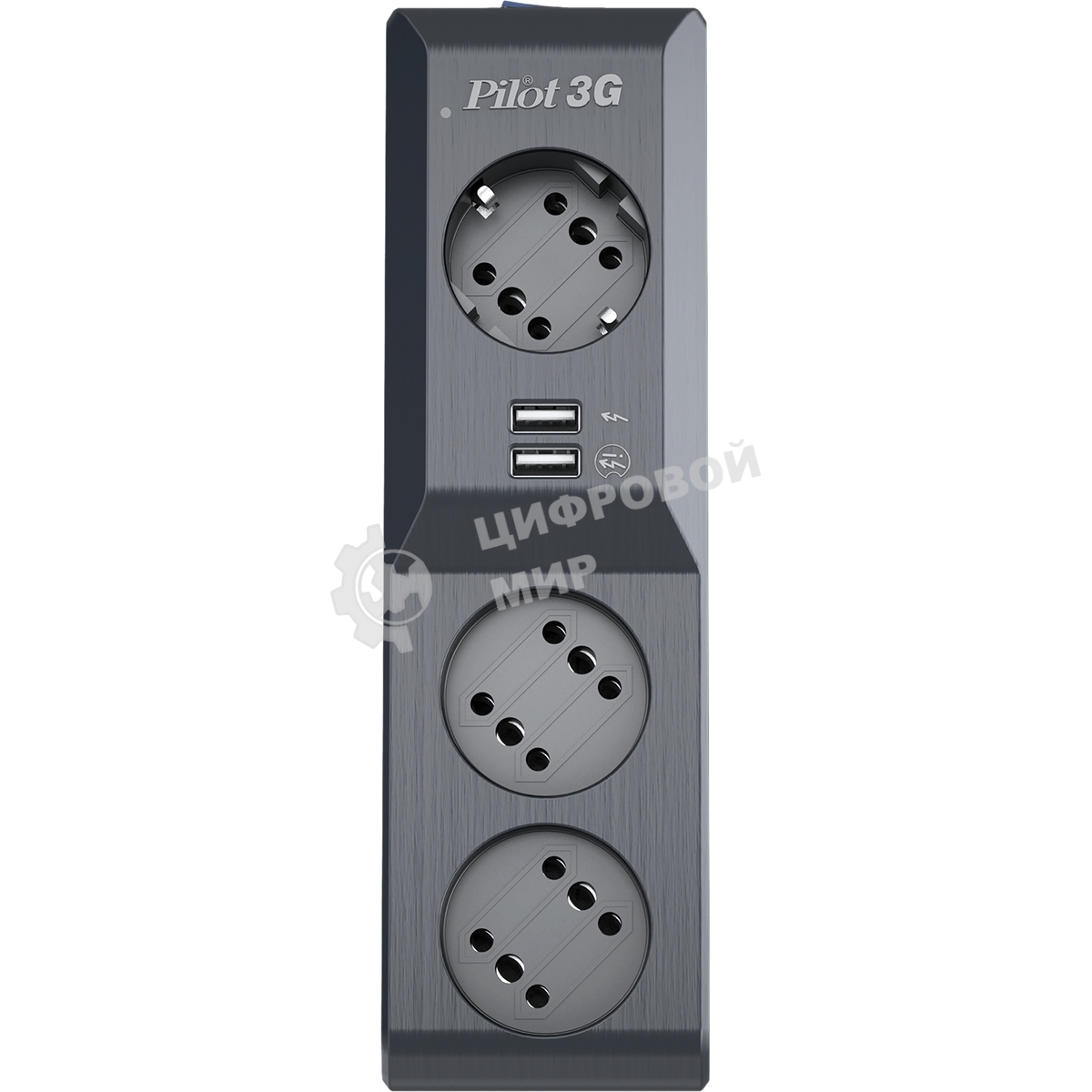 Сетевой фильтр Surge protector Pilot 3G 3xGP euro outlets, 10А/2.2 кВа, 2xUSB, 10m, черный