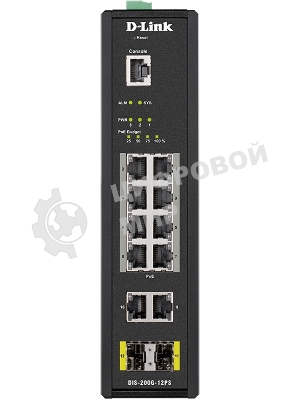 Коммутатор промышленный управляемый D-Link DIS-200G-12PS/A2A 2 уровня с 10 портами 10/100/1000Base-T и 2 портами 1000Base-X SFP (8 портов с поддержкой PoE 802.3af/802.3at (30 Вт), PoE-бюджет до 240Вт)