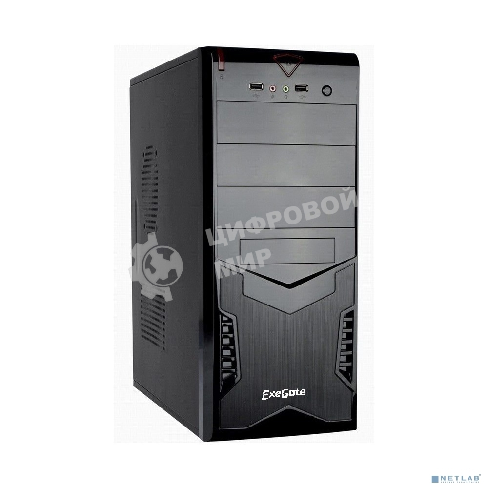 Компьютерный корпус Miditower ExeGate CP-601 Black, ATX, (без БП), 2хUSB, Audio