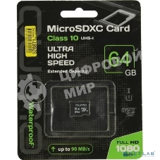 Флеш карта QUMO MicroSDXC 64Gb Сlass 10 UHS-I,3.0 без адаптера SD, черно-красная картонная упаковка