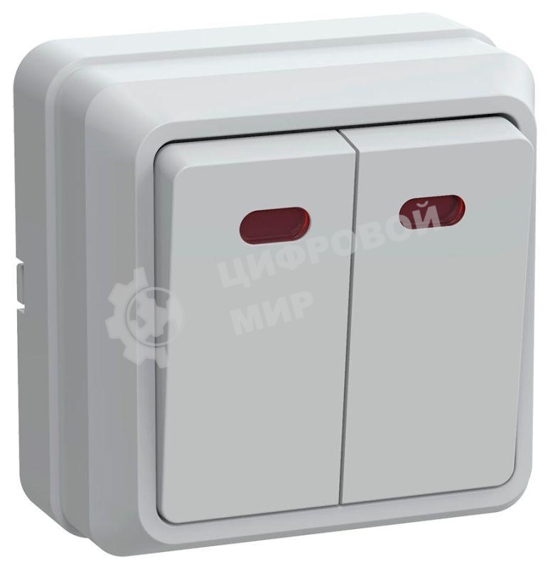 Выключатель 2-кл. ОП ОКТАВА с инд. 10А IP20 ВС20-2-1-ОБ белый IEK EVO21-K01-10-DC