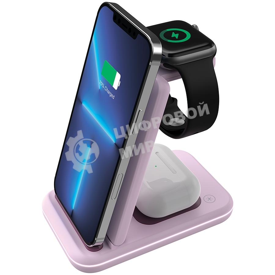 Беспроводное зарядное устройство CANYON WS-304,  Foldable  3in1 Wireless charger, with touch button for Running water light, Input 9V/2A,  12V/1.5AOutput 15W/10W/7.5W/5W, Type c to USB-A cable length 1.2m, with QC18W EU plug,132.51х75х28.58мм, 0.168Kg, Ic