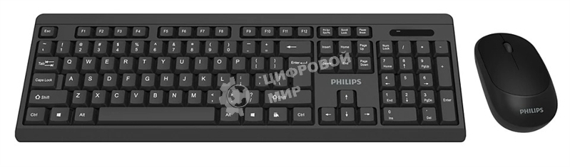 Беспроводной комплект Philips SPT6324, 2.4 GHz 104 клав/3 кнопки, 1600dpi, русская заводская раскладка, черный