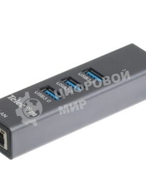 Переходник Telecom USB 3.0 - RJ-45 1000Mbps +3 USB3.0, Aluminum Shell, 0.2м TA311U