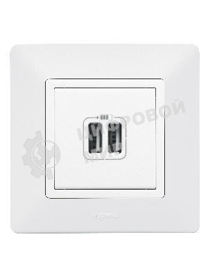Механизм розетки USB 2-м Valena Life 240В/5В 1500мА с лицевой панелью бел. Leg 753412