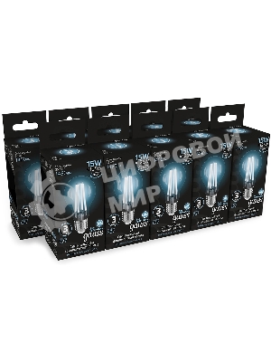 Лампа светодиодная Gauss Filament 102902215 15Вт цок.: E27 груша 220B св. свеч. бел. нейт. (упак.: 10 шт)