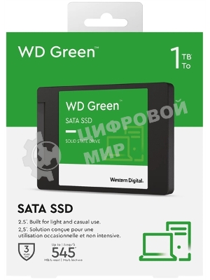 Накопитель SSD WD Green WDS100T3G0A, 1000Gb, SATA III, 2.5