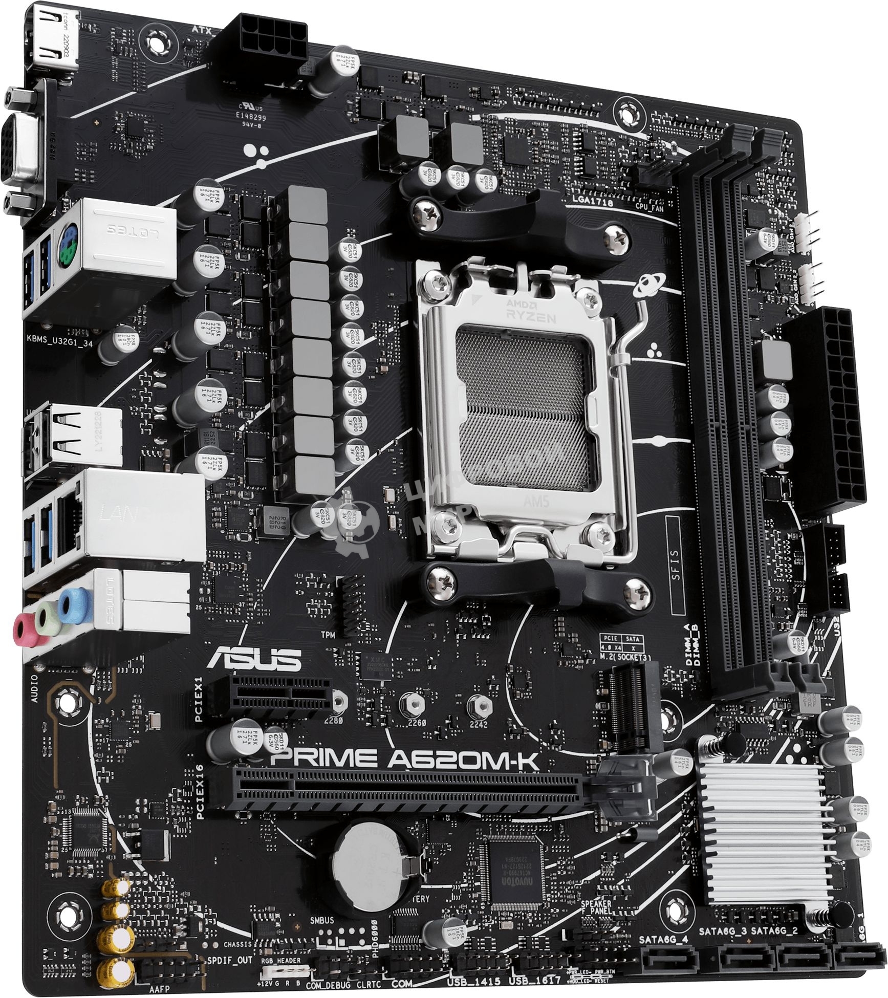 Материнская плата ASUS PRIME A620M-K, AM5, AMD A620, 2xDDR5, 4xSATA, 1xM.2, 1xPCI-E 4.0 x16, 1xPCI-E x1, 1xHDMI, 1xVGA, 1x 1Gb LAN, 4xUSB-A 3.2 Gen 1, 2xUSB-A 2.0, 3x3.5 мм, 7.1, Micro-ATX