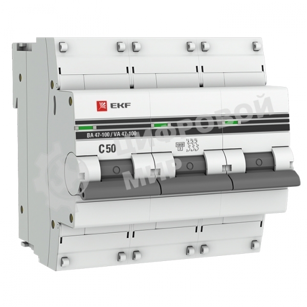 Выключатель автоматический EKF mcb47100-3-50C-pro 3P 50А (C) 10kA ВА 47-100 EKF PROxima