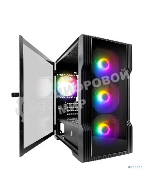 Компьютерный корпус 1STPLAYER TRILOBITE T3-G Black, mATX, TG, 4x 120мм LED fans inc.