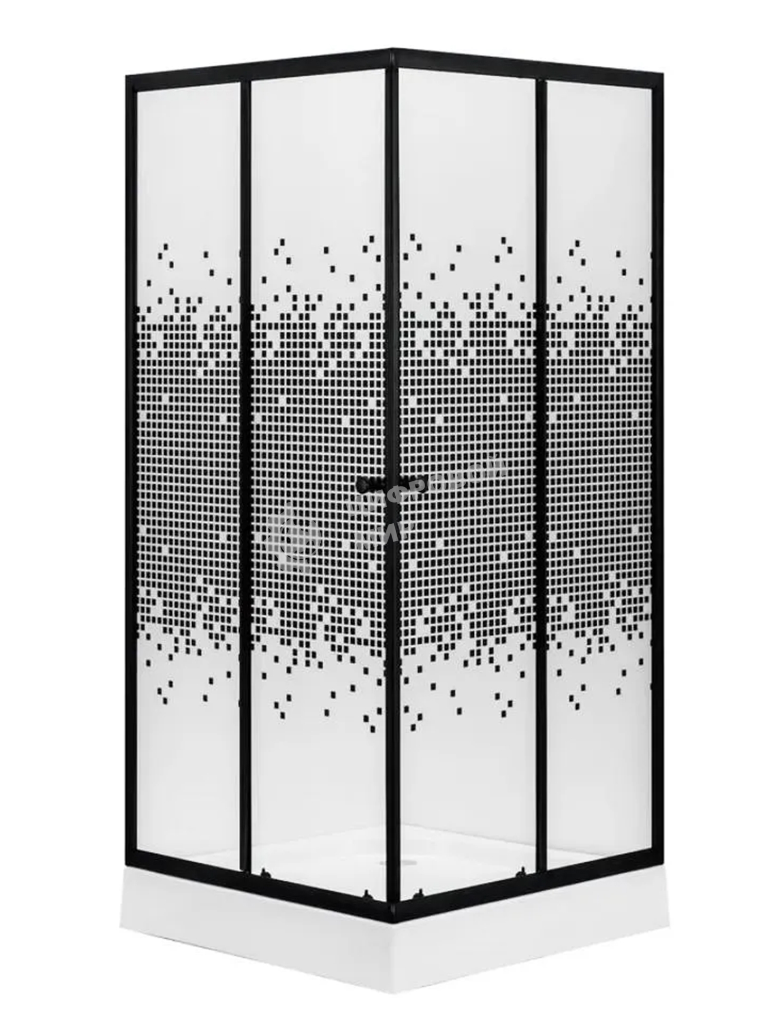 Душевой уголок BAU Stil квадратный с поддоном 100x100х195, прозрачное закаленное стекло с черным рис